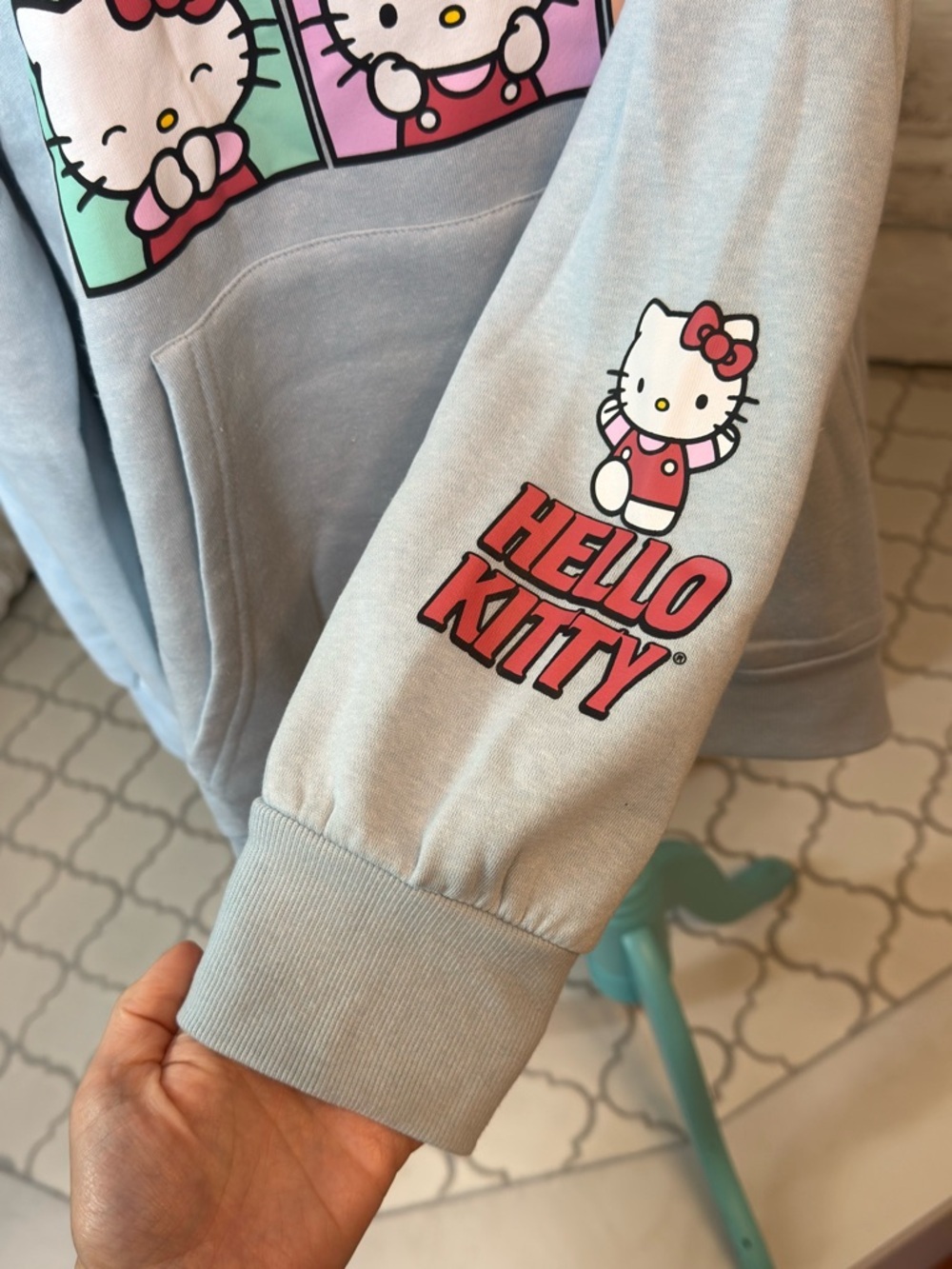 NWT | Sanrio | Hello Kitty Hoodie XL Light Blue Graphic Sweatshirt - Picture 3 of 7